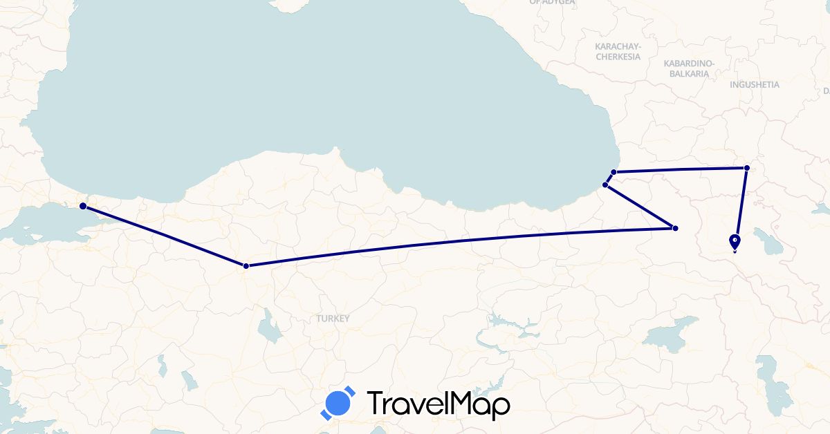 TravelMap itinerary: driving in Armenia, Georgia, Turkey (Asia)